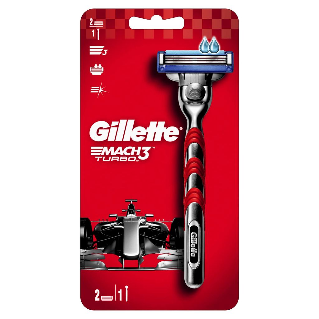 Gillette Mach3 Turbo Станок для бритья, с 2 сменными кассетами, 1 шт.