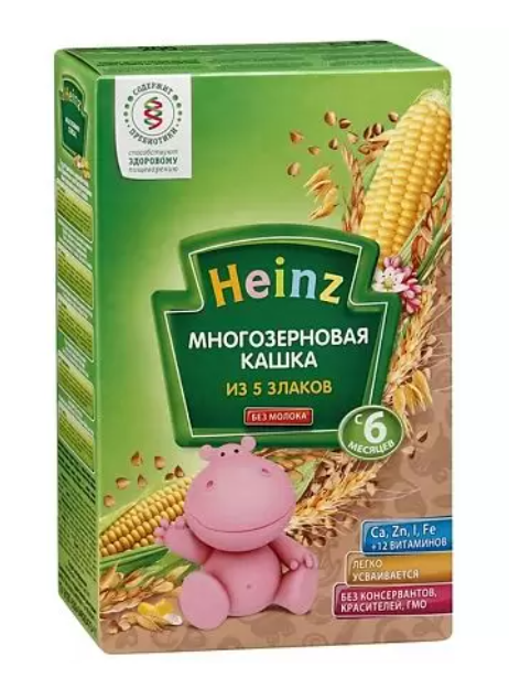 Heinz Каша безмолочная сухая быстрорастворимая, каша детская молочная, Многозерновая 5 злаков, 200 г, 1 шт.
