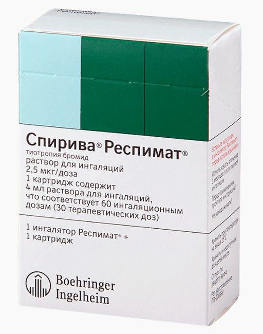 Спирива Респимат, 2.5 мкг/доза, 60 доз, раствор для ингаляций, в комплекте с ингалятором Респимат, 4 мл, 1 шт. цена