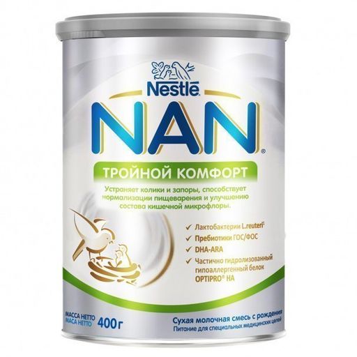 NAN Тройной комфорт, для детей с рождения, смесь молочная сухая, 400 г, 1 шт. цена