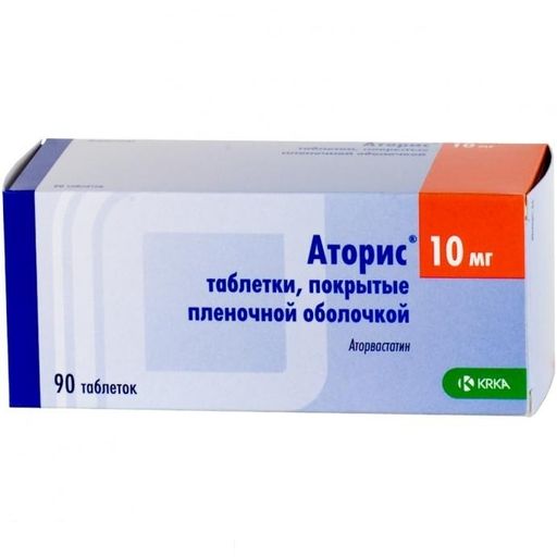 Аторис, 10 мг, таблетки, покрытые пленочной оболочкой, 90 шт. цена