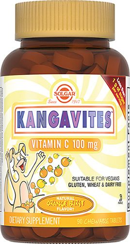 Solgar Кангавитес с витамином С, 100 мг, таблетки жевательные для детей, со вкусом апельсина, 90 шт. цена