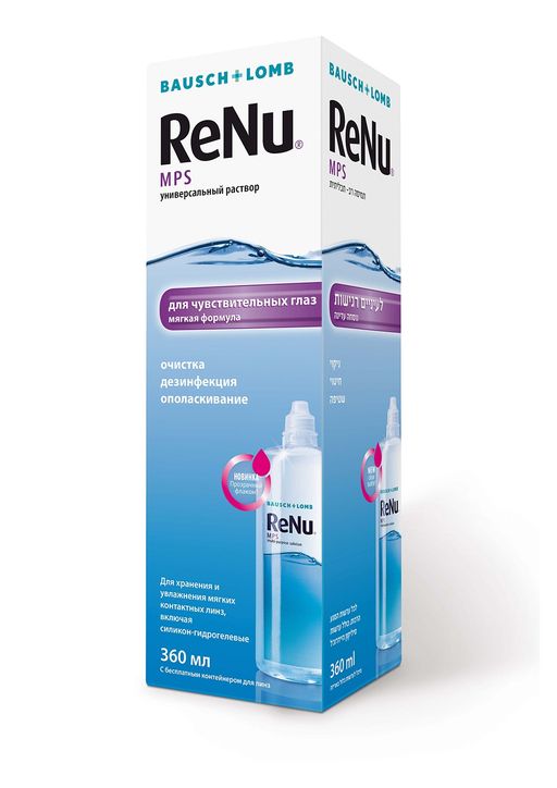 ReNu MPS для чувствительных глаз, раствор для обработки и хранения мягких контактных линз, 360 мл, 1 шт. цена