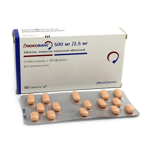 Глюкованс, 2.5 мг+500 мг, таблетки, покрытые оболочкой, 60 шт. цена