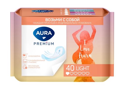 Aura premium прокладки женские ежедневные ультратонкие light, прокладки ежедневные, 40 шт.