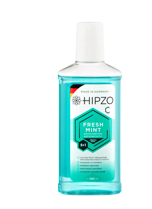 Hipzo Fresh Mint Ополаскиватель для полости рта, ополаскиватель полости рта, свежая мята, 250 мл, 1 шт.