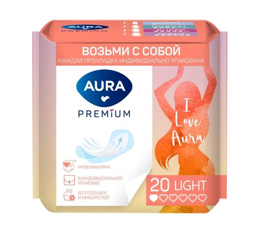Aura premium прокладки женские ежедневные ультратонкие light, прокладки ежедневные, 20 шт.