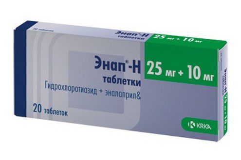Энап-Н, 10 мг+25 мг, таблетки, 20 шт. цена