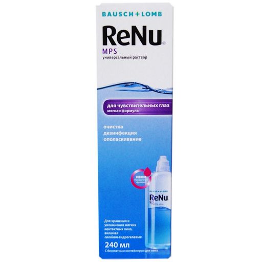 ReNu MPS для чувствительных глаз, раствор для обработки и хранения мягких контактных линз, 240 мл, 1 шт. цена