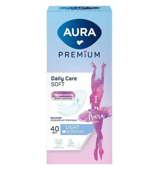 Aura premium прокладки женские ежедневные ультратонкие light, прокладки ежедневные, 40 шт.