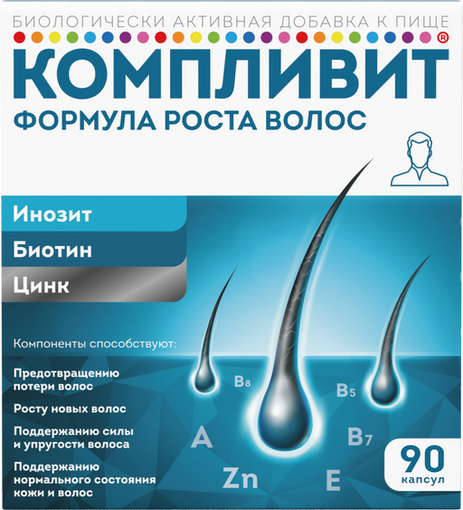 Компливит Формула роста волос, капсулы, витамины + минералы, 90 шт.